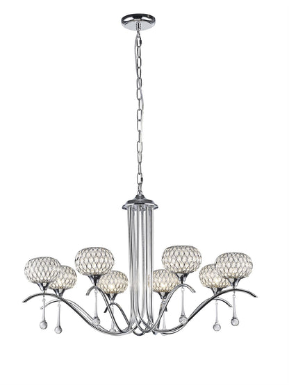 Diyas Chelsie 78cm  8 Light G9 Polished Chrome/Clear Beaded Glass Ceiling Pendant Light Fitting