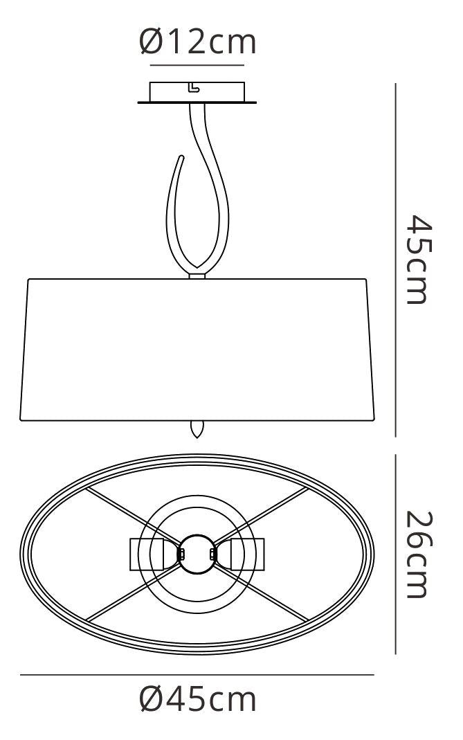 Mantra M3710 Lua Oval Semi Ceiling 2 Light E27, Satin Nickel with White Shade