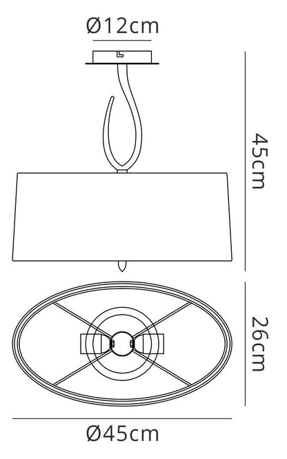 Mantra M3710 Lua Oval Semi Ceiling 2 Light E27, Satin Nickel with White Shade