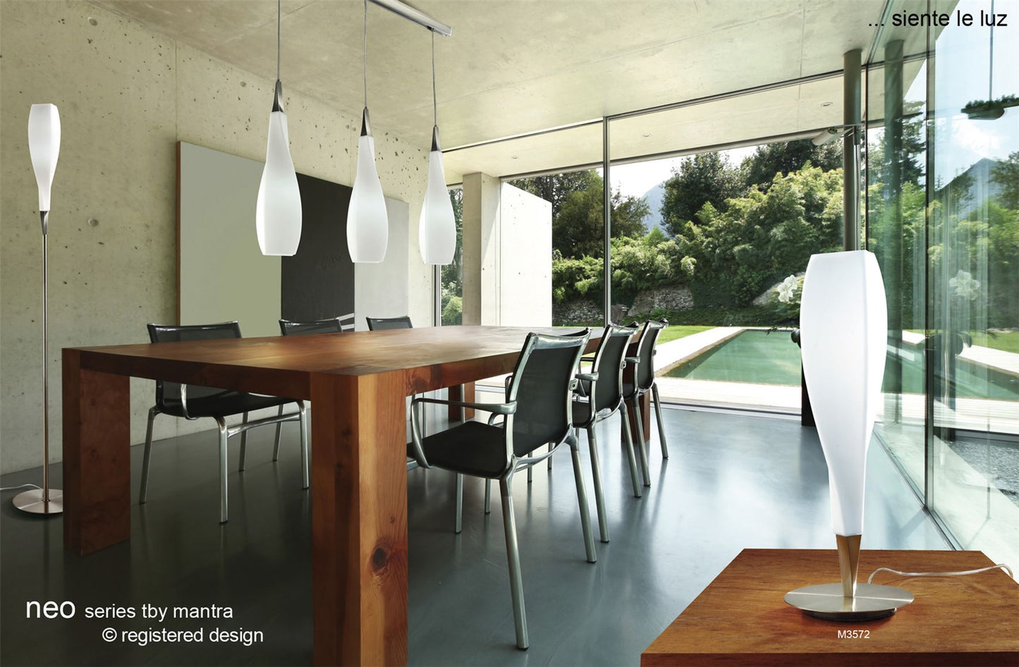 Mantra M3572 Neo Table Lamp 1 Light E27, Satin Nickel/Frosted White Glass
