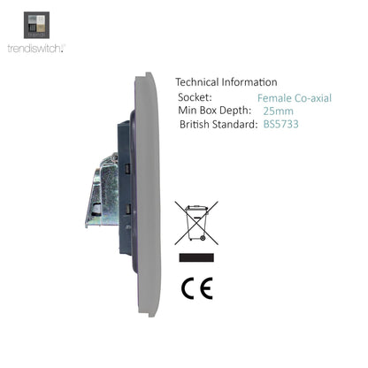 Trendi Artistic Modern Glossy Tactile 2 Gang TV Socket Light Grey