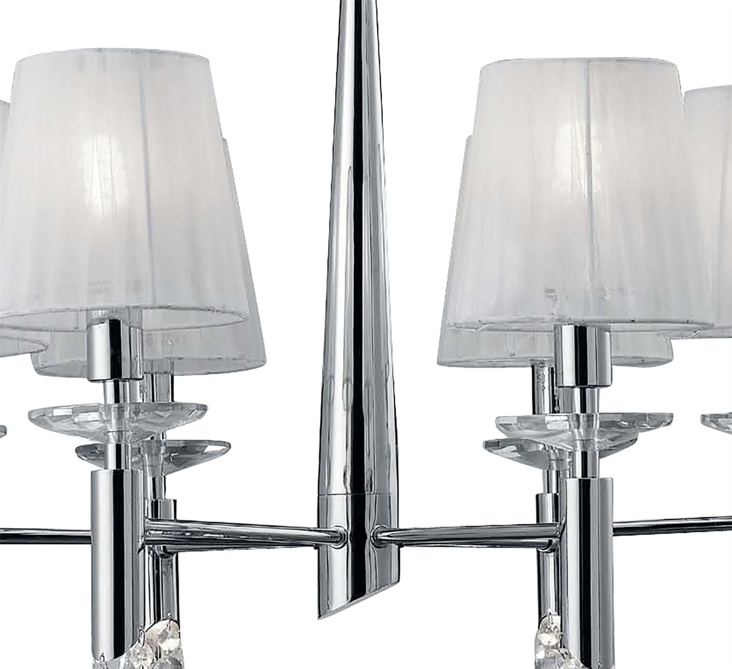 Mantra M3851 Tiffany Pendant 6+6 Light E14+G9, Polished Chrome with White Shades & Clear Crystal