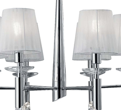 Mantra M3851 Tiffany Pendant 6+6 Light E14+G9, Polished Chrome with White Shades & Clear Crystal