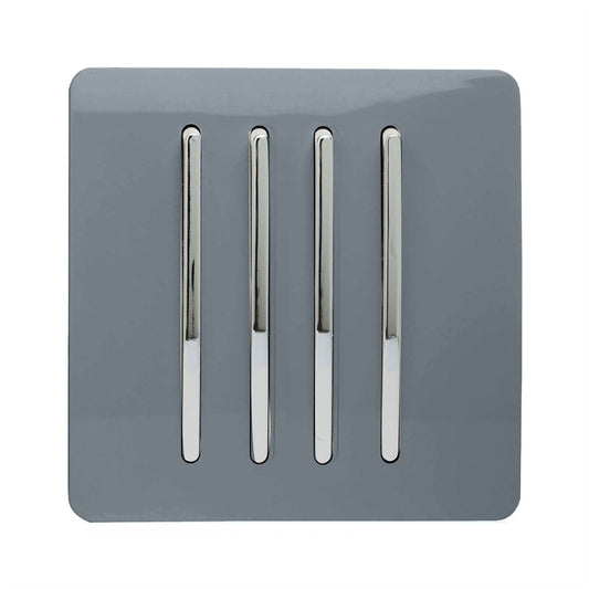 Trendi 4 Gang 2 Way Artistic Modern Glossy 10 Amp Rocker Tactile Light Switch Warm Grey