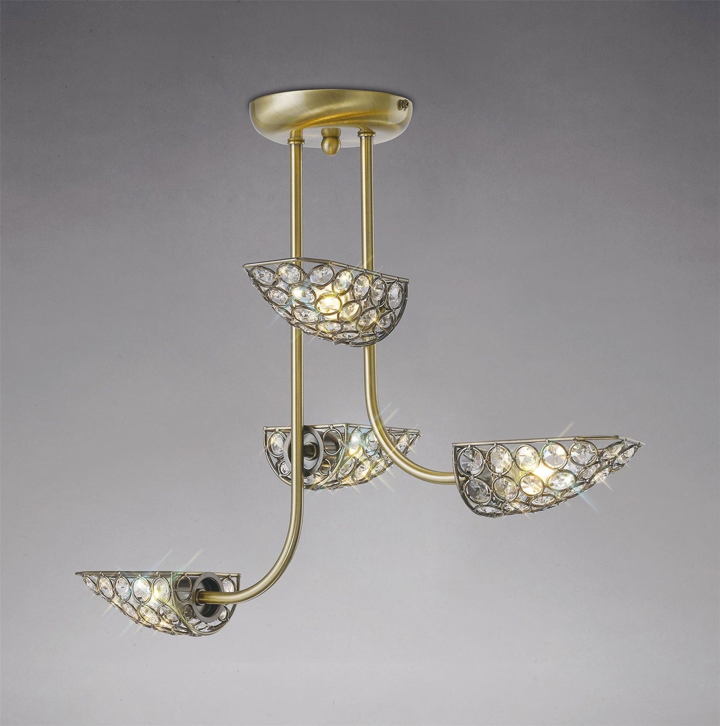 Diyas Ashton Semi  4 Light G9 Antique Brass/Crystal Ceiling Light Fitting
