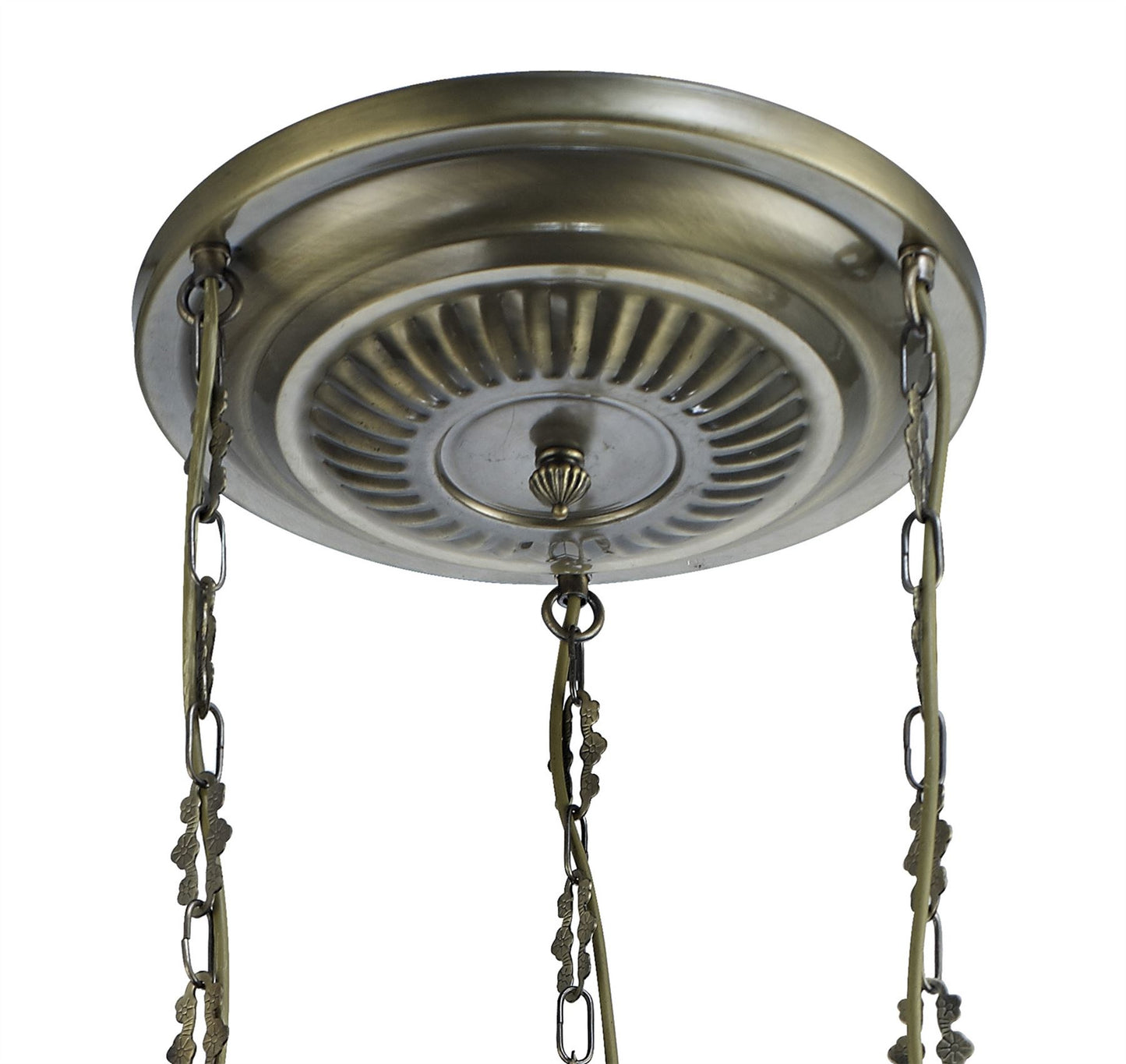 Diyas Marisa Triple  Round 3 Light E27 Antique Brass/Amber Crystal Ceiling Pendant Light Fitting