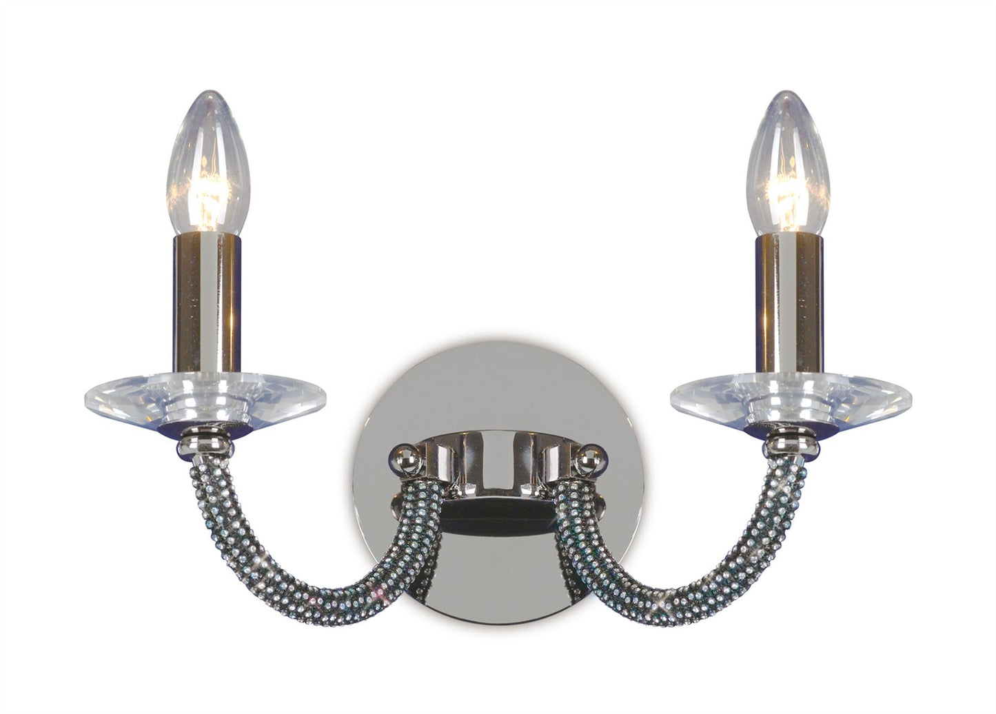 Diyas Elena Wall Light Switched 2 Light E14 Black Chrome/Crystal