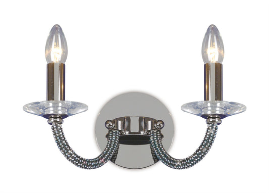 Diyas Elena Wall Light Switched 2 Light E14 Black Chrome/Crystal