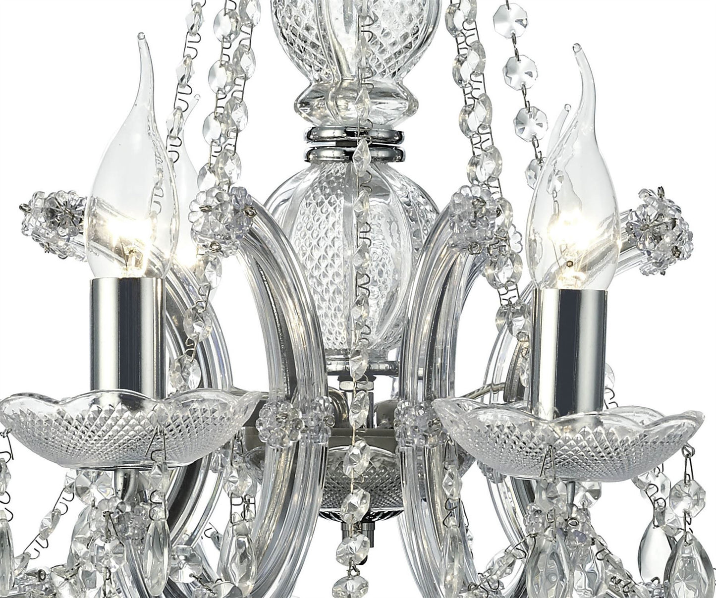 Deco Gabrielle Chandelier with Acrylic Sconce & Glass Crystal Droplets 8 Light E14 Polished Chrome Finish