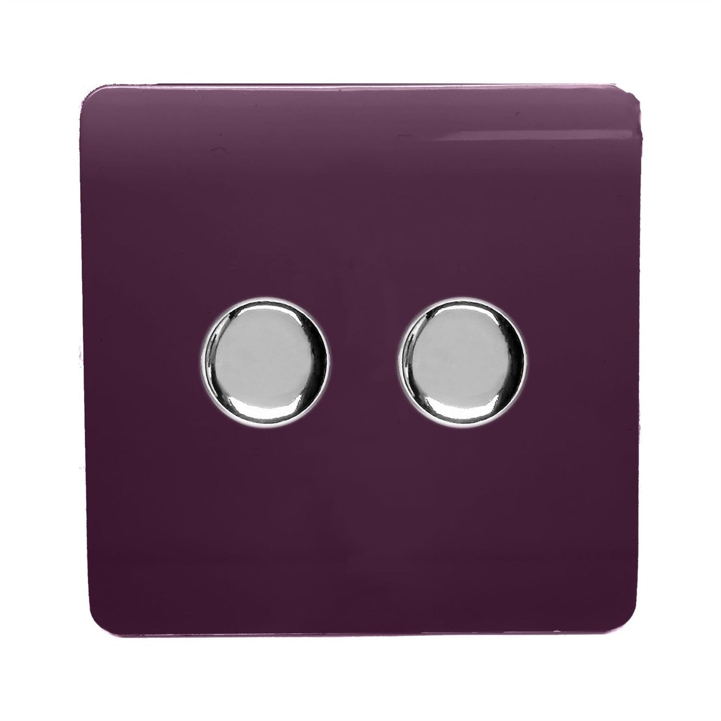 Trendi 2 Gang 2 Way 240V 100w LED Dimmer Screwless Raised Front Plate Plastic Artistic Modern Glossy 10 Amp Chrome Single Electrical Wall Light Switch in Plum - ART-2LDMPL