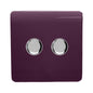 Trendi 2 Gang 2 Way 240V 100w LED Dimmer Screwless Raised Front Plate Plastic Artistic Modern Glossy 10 Amp Chrome Single Electrical Wall Light Switch in Plum - ART-2LDMPL
