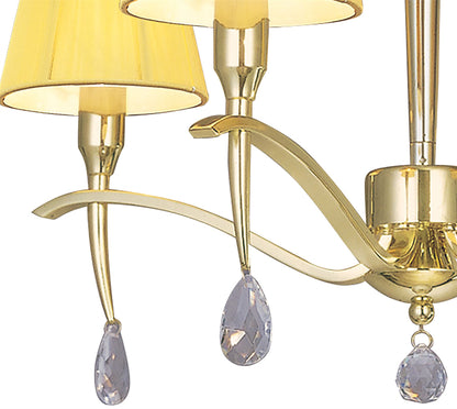 Mantra Siena 55cm Pendant Round 4 Light E14, Polished Brass with Amber Cream Shades and Clear Crystal