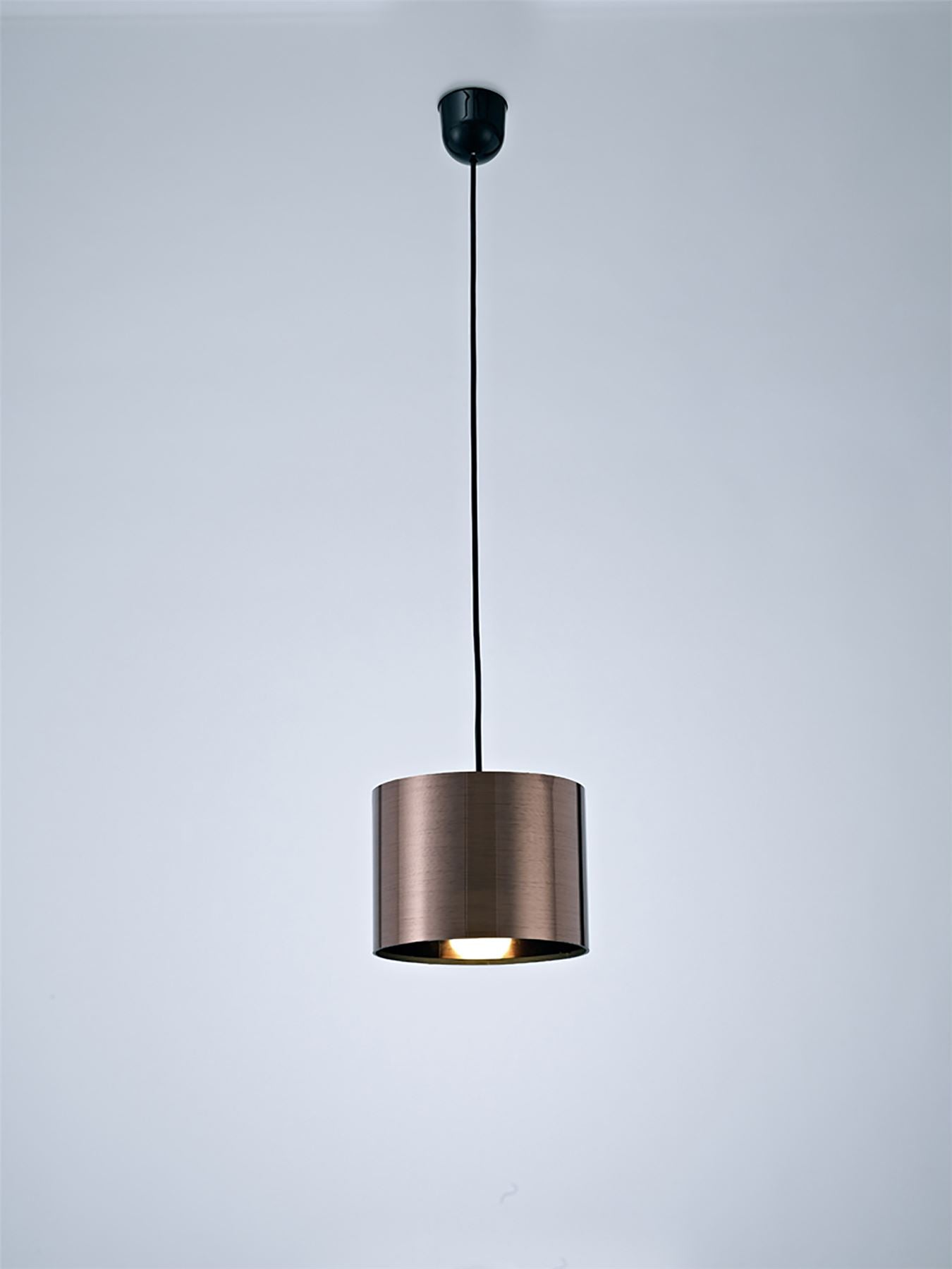 Deco Dako Black Pendant 1 Light E27 with 200 x 150mm Metallic Bronze Finish Cylinder Shade, c/w Ceiling Bracket