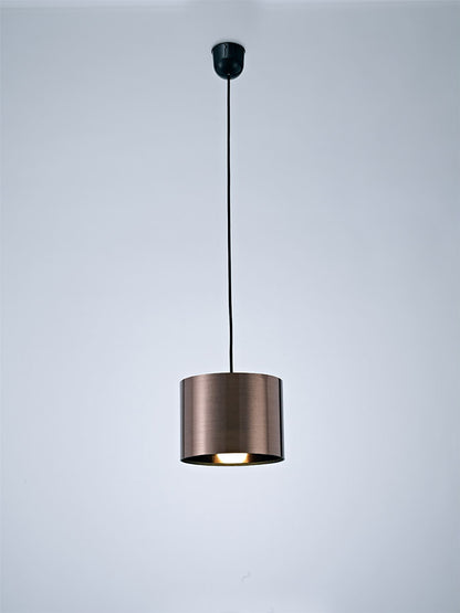 Deco Dako Black Pendant 1 Light E27 with 200 x 150mm Metallic Bronze Finish Cylinder Shade, c/w Ceiling Bracket