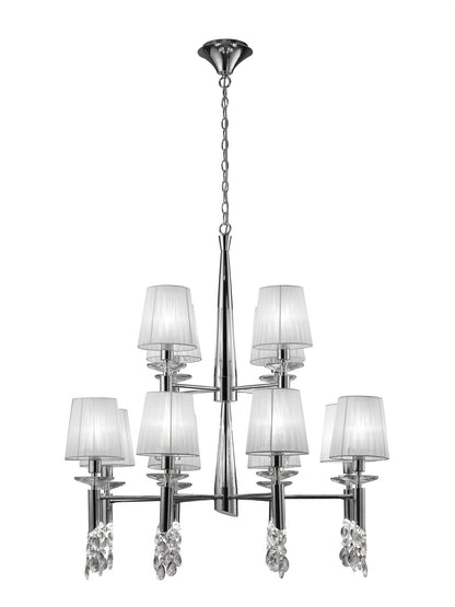 Mantra M3850 Tiffany Pendant 2 Tier 12+12 Light E14+G9, Polished Chrome with White Shades & Clear Crystal