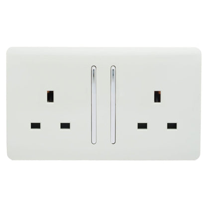 Trendi 2 Gang Artistic Modern 13 Amp Switched Plug Socket White ART-SKT213LWH