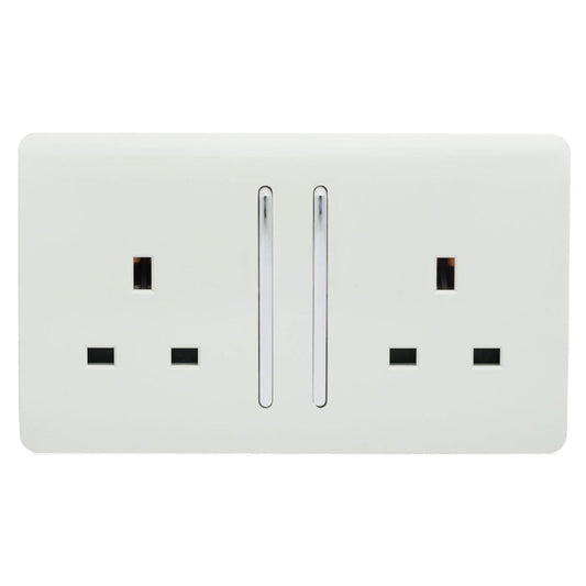 Trendi 2 Gang Artistic Modern 13 Amp Switched Plug Socket White ART-SKT213LWH