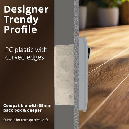 Trendi 2 Gang Artistic Modern 13 Amp Switched Plug Socket Silver ART-SKT213LSI