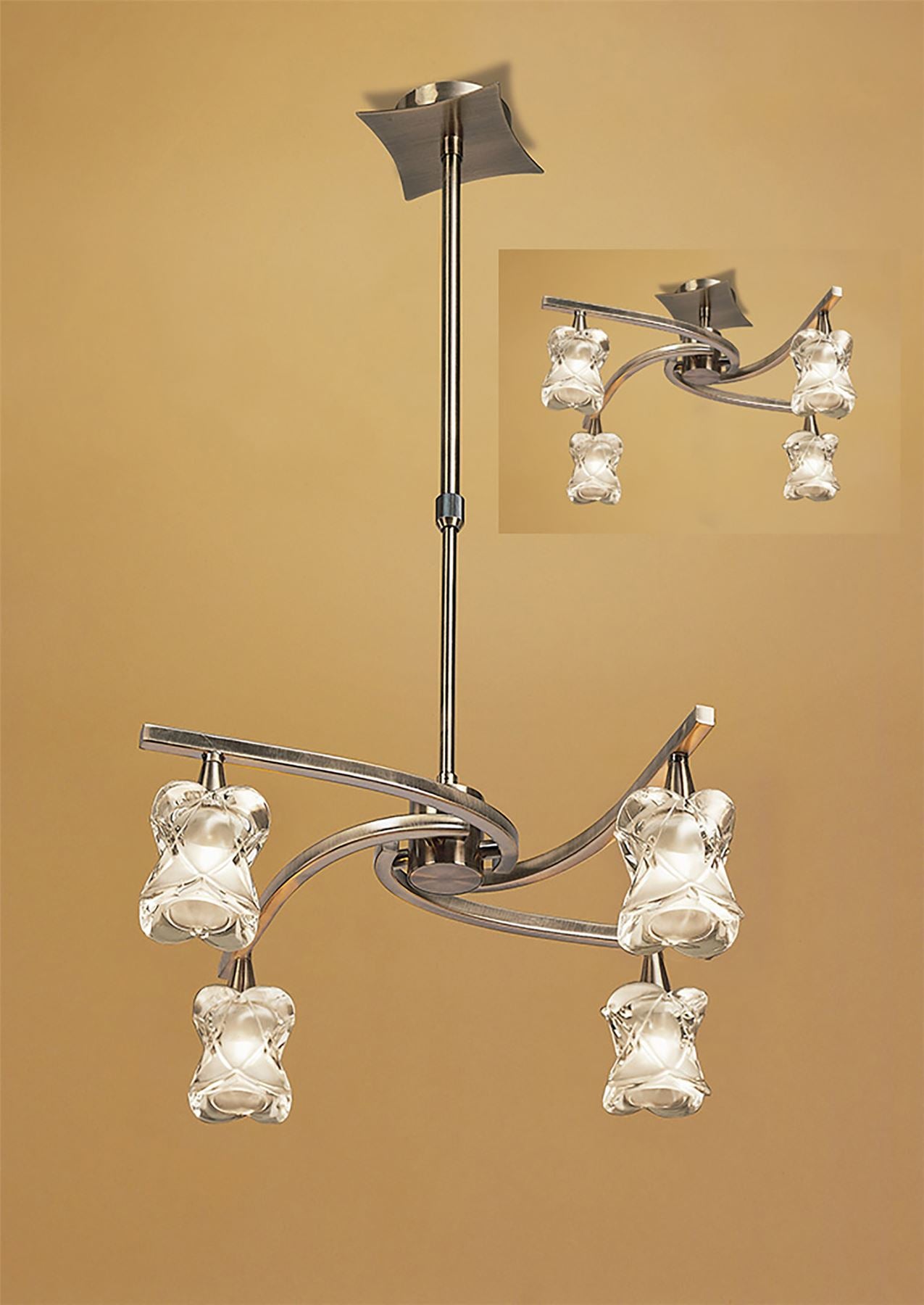 Mantra Rosa 48cm Del Desierto Telescopic Pendant Convertible To Semi Flush 4 Light G9, Antique Brass