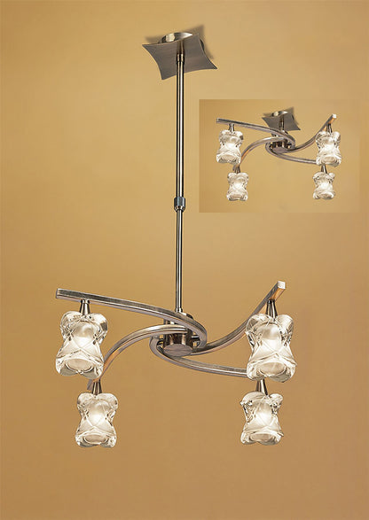 Mantra Rosa 48cm Del Desierto Telescopic Pendant Convertible To Semi Flush 4 Light G9, Antique Brass