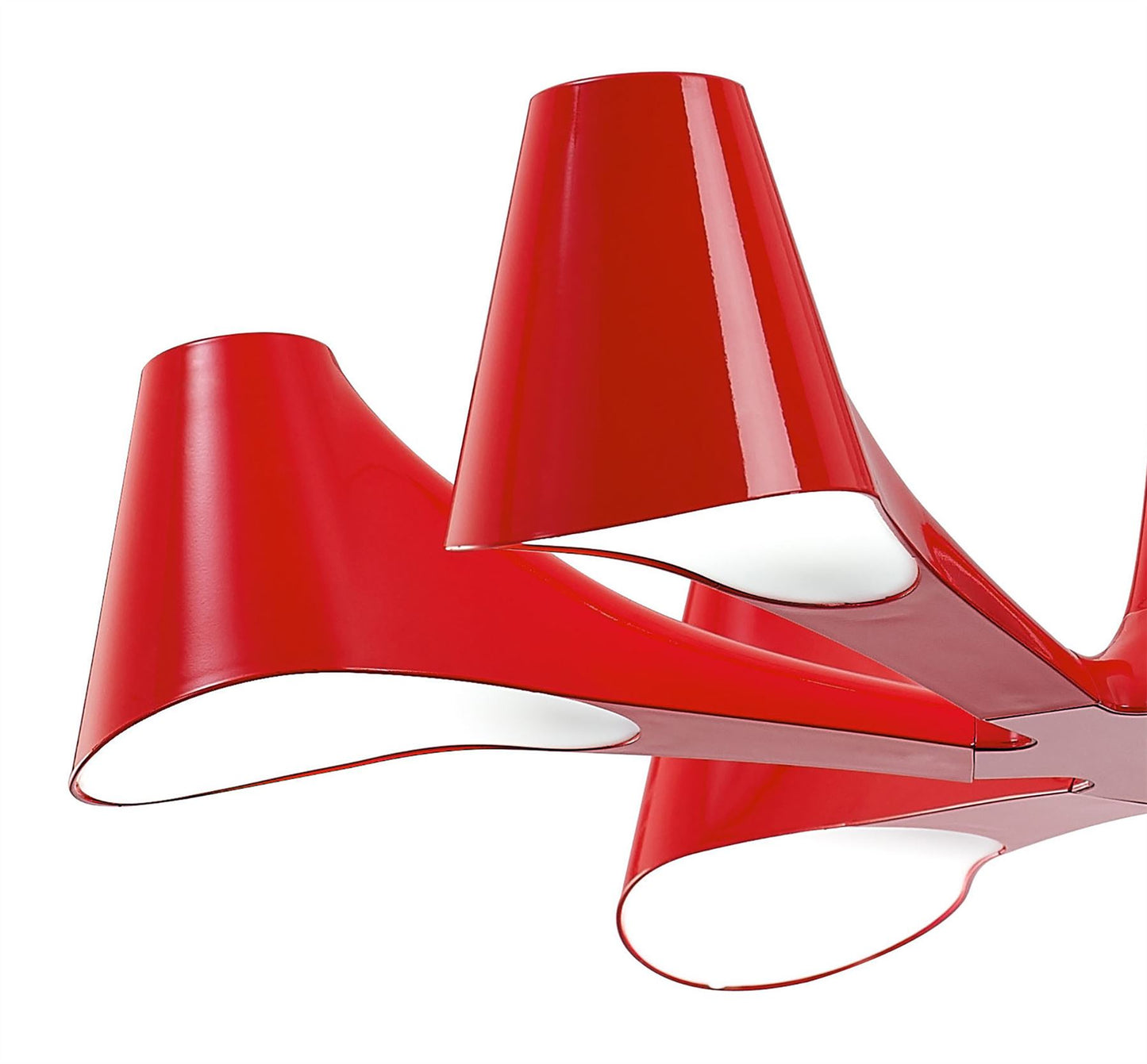 Mantra Ora 77cm Telescopic Convertible To Semi Flush 6 Light E27, Gloss Red/White Acrylic/Polished Chrome, CFL Lamps INCLUDED
