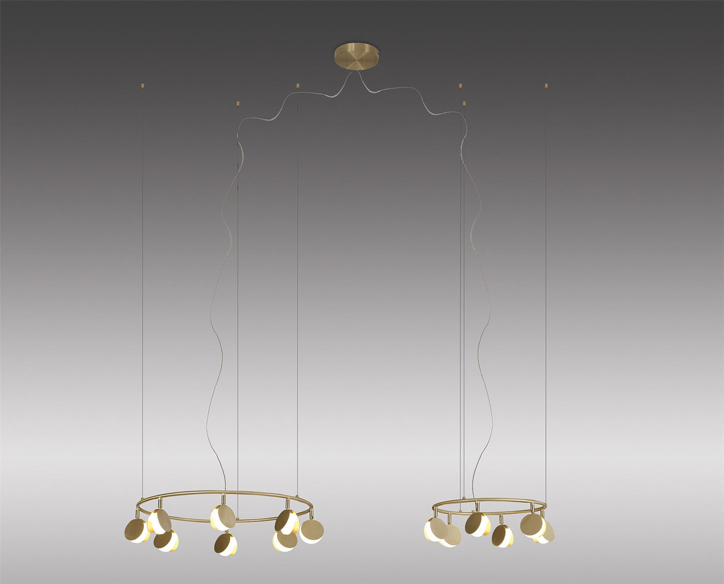 Mantra Shell 66cm 8+6 Light Pendant, Round, 70W LED, 3000K, 3710lm, Gold, 3yrs Warranty