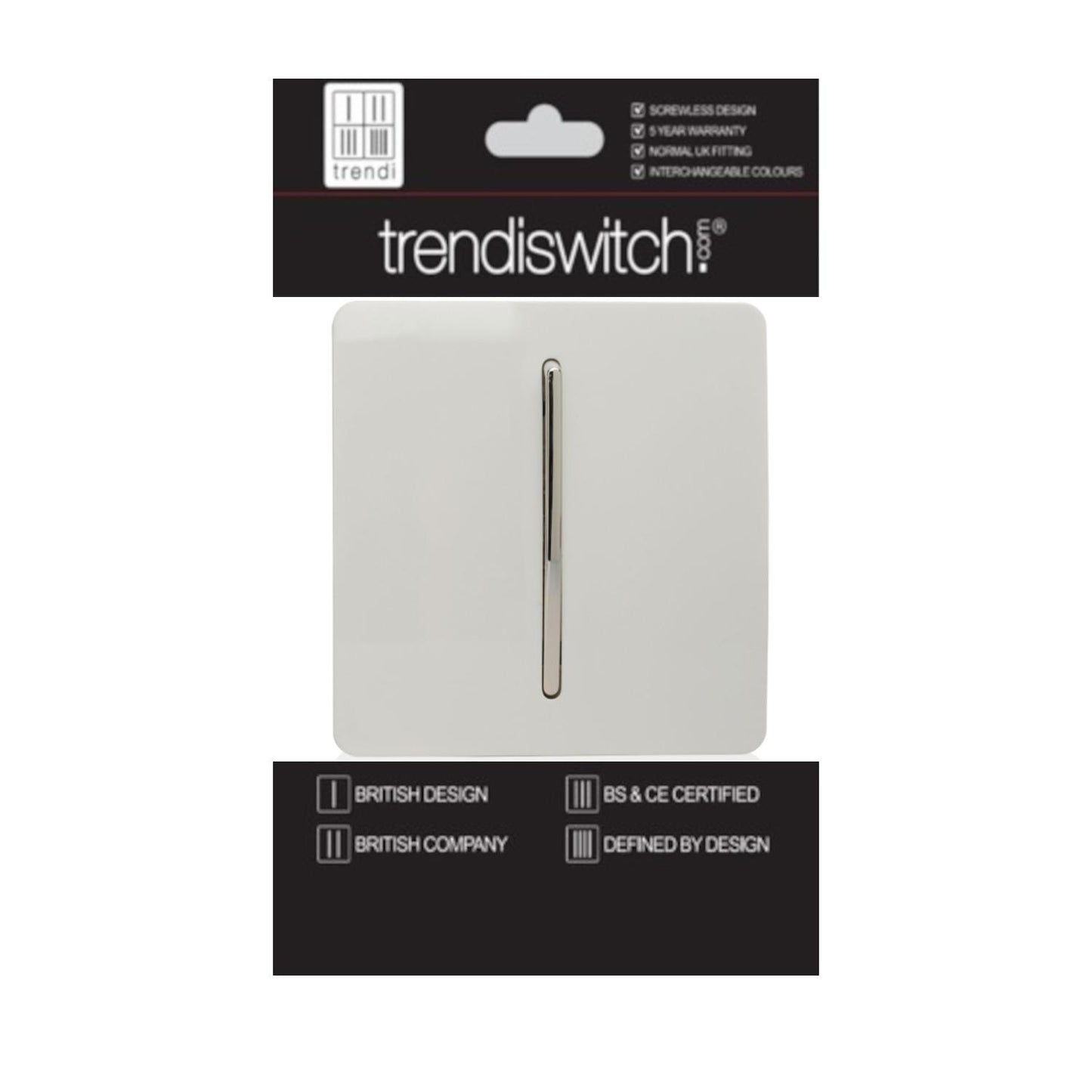 Trendi 1 Gang 2 Way 240V Screwless Artistic Modern Glossy 10 Amp Chrome Rocker Electrical Wall Light Switch in Ice White (3 pack)
