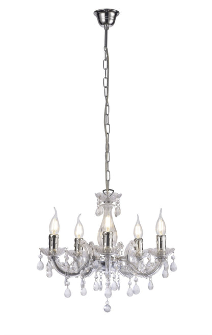 Deco Floria Chandelier with Acrylic Sconce & Acrylic Droplets 5 Light E14 Polished Chrome Finish