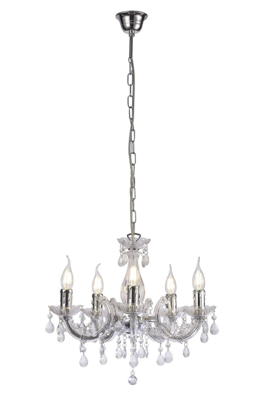 Deco Floria Chandelier with Acrylic Sconce & Acrylic Droplets 5 Light E14 Polished Chrome Finish