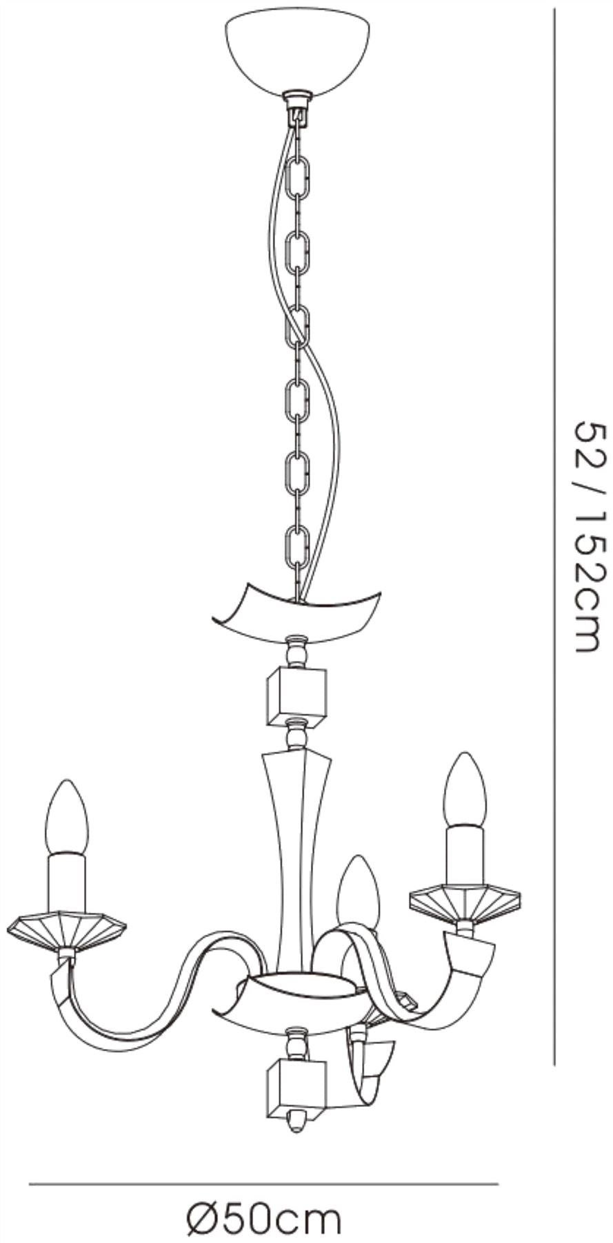 Diyas Nardini 50cm  3 Light E14 Polished Chrome/White Faux Leather/Crystal Ceiling Pendant Light Fitting