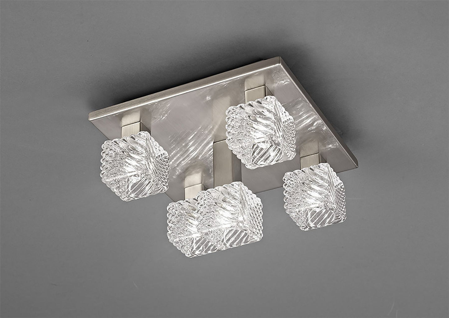 Deco Accor Ceiling Flush 5 Light G9, 230mm Square, Satin Nickel/Clear Glass