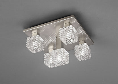 Deco Accor Ceiling Flush 5 Light G9, 230mm Square, Satin Nickel/Clear Glass