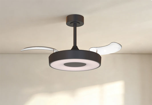 Coin Fan Mini Smart 40cm 36W LED Dimmable Ceiling With Built-In 25W DC Fan, 3000-5000K Remote, APP, Alexa & Google Voice Control, 5710lm, Black
