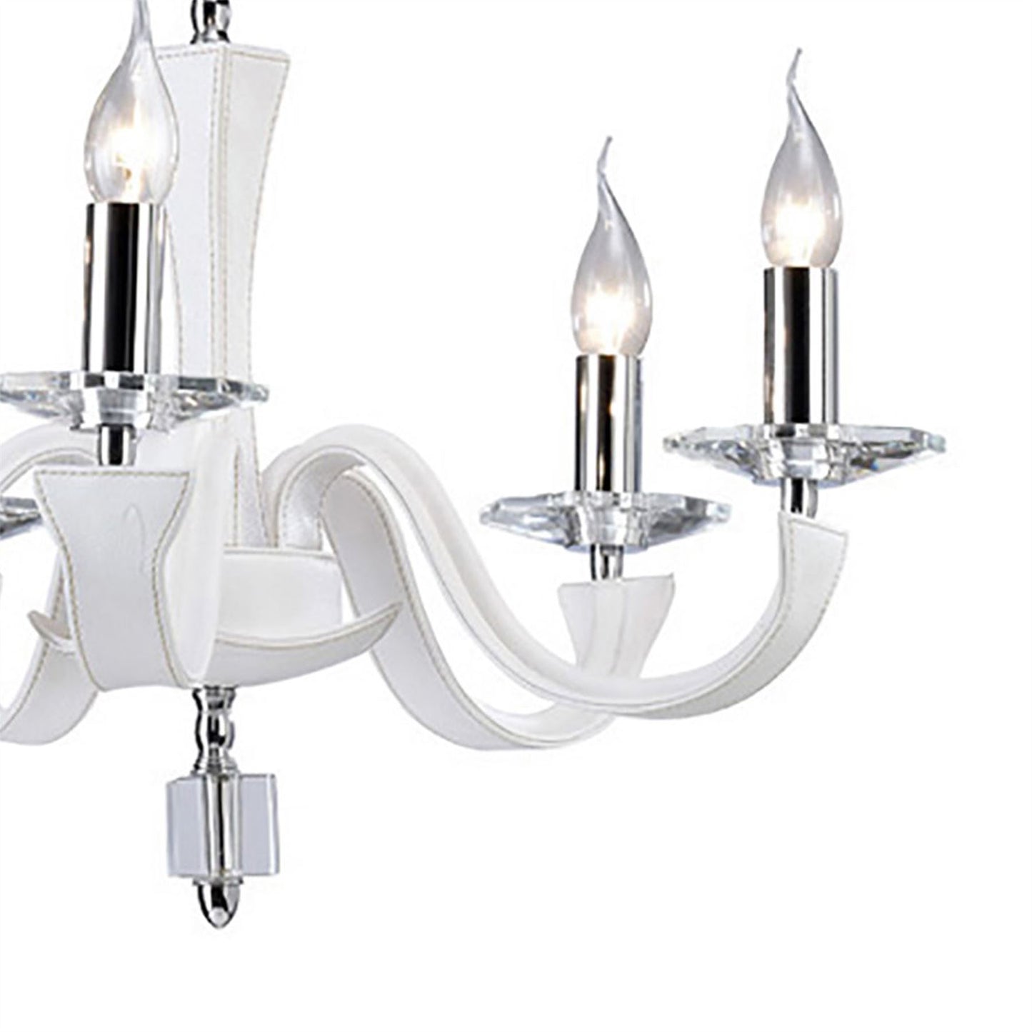Diyas Nardini 60cm  5 Light E14 Polished Chrome/White Faux Leather/Crystal Ceiling Pendant Light Fitting