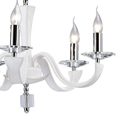 Diyas Nardini 60cm  5 Light E14 Polished Chrome/White Faux Leather/Crystal Ceiling Pendant Light Fitting