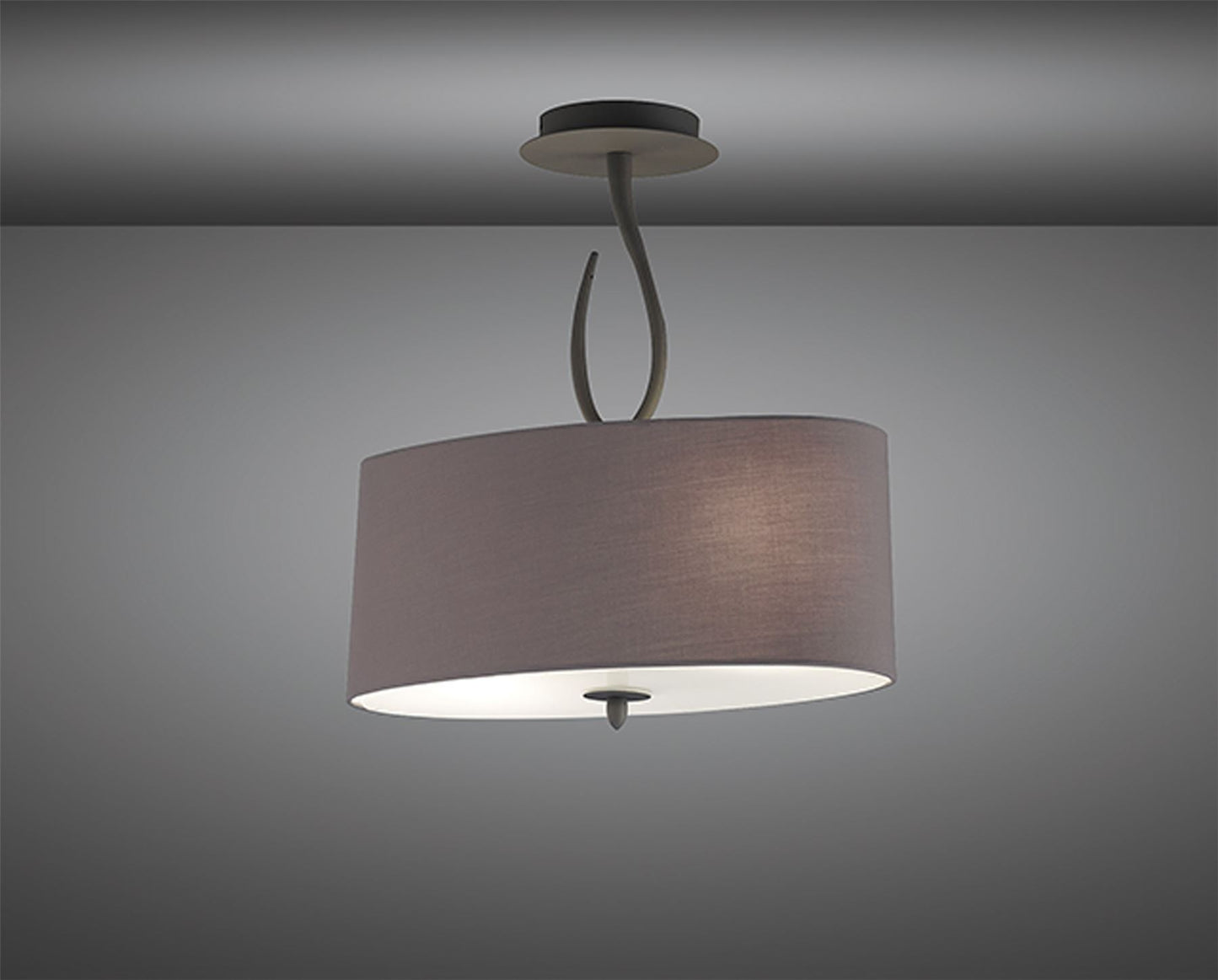 Mantra M3690 Lua Oval Semi Ceiling 2 Light E27, Ash Grey with Ash Grey Shade