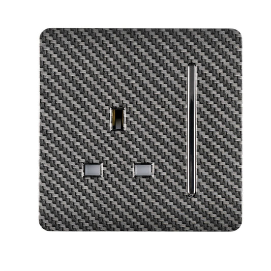 Trendi Switch 1 Gang 13 Amp Switched Modern Designer Plug Socket in Carbon Fibre