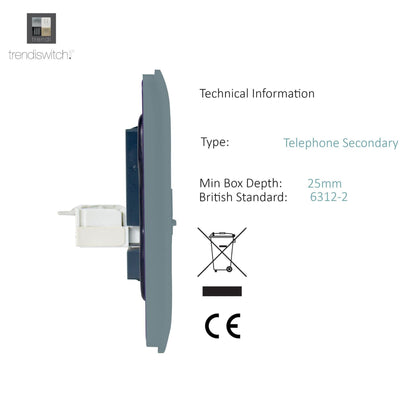 Trendi Artistic Modern Glossy Tactile TV Co-axial Socket + Telephone Socket Cool Grey