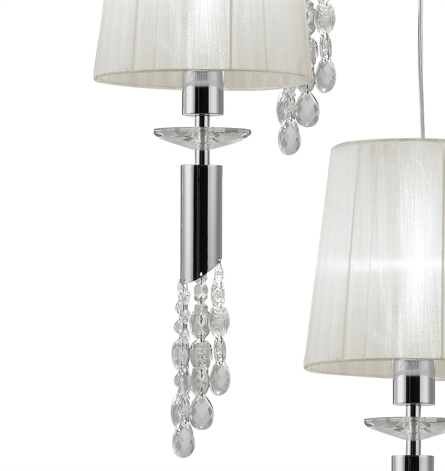 Mantra M3857 Tiffany Pendant 5+5 Light E27+G9 Spiral, Polished Chrome with White Shades & Clear Crystal