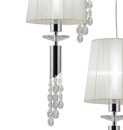 Mantra M3857 Tiffany Pendant 5+5 Light E27+G9 Spiral, Polished Chrome with White Shades & Clear Crystal