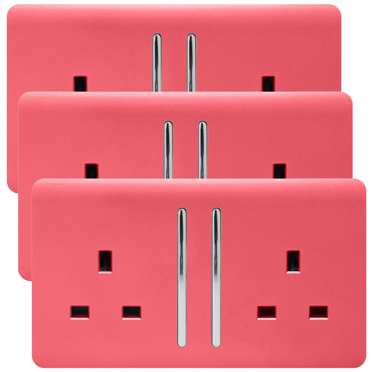 Trendi 2 Gang Artistic Modern Glossy 13 Amp Switched  Plug Socket Strawberry (3 Pack)