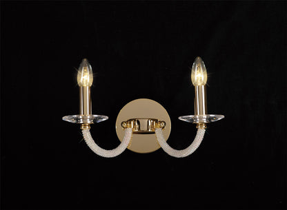 Diyas Elena Wall Light Switched 2 Light E14 Gold/Crystal