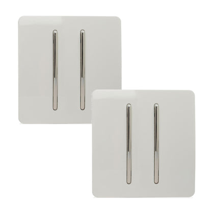 Trendi 2 Gang 2 Way 240V Screwless Artistic Modern Glossy 10 Amp Chrome Rocker Electrical Wall Light Switch in Ice White (2 pack)