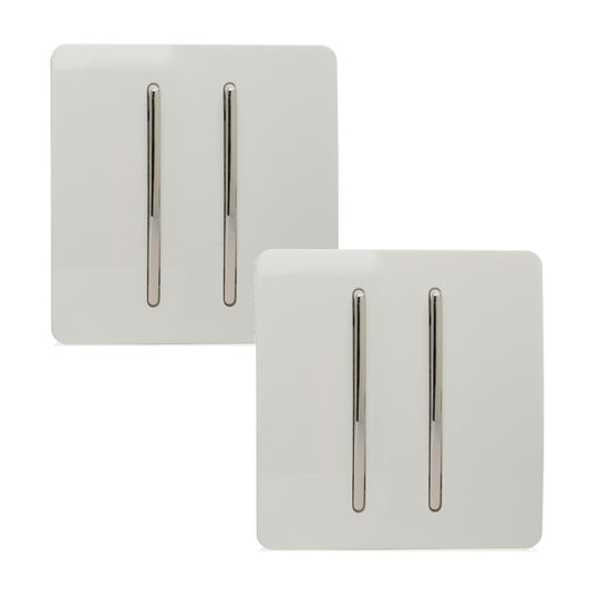 Trendi 2 Gang 2 Way 240V Screwless Artistic Modern Glossy 10 Amp Chrome Rocker Electrical Wall Light Switch in Ice White (2 pack)