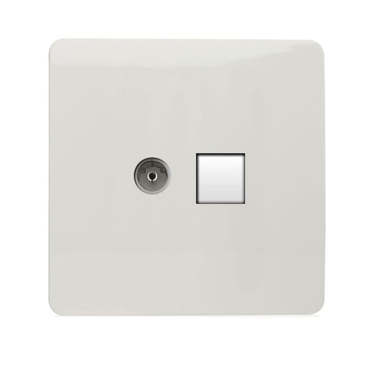 Trendi Artistic Modern TV Co-axial Socket + Telephone Socket White ART-TLP+TVWH