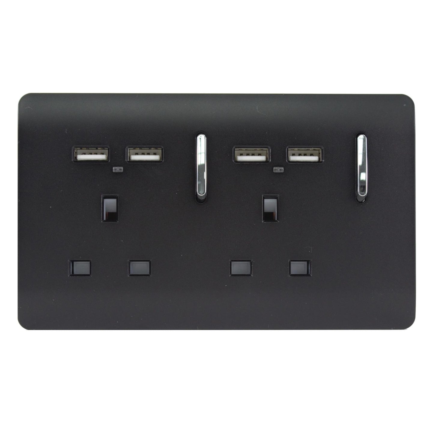 Trendi 2 Gang 13 Amp 4 x 2.1mA USB Switched Plug Socket Matt Black