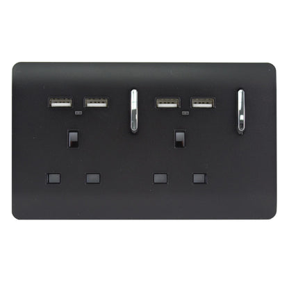Trendi 2 Gang 13 Amp 4 x 2.1mA USB Switched Plug Socket Matt Black