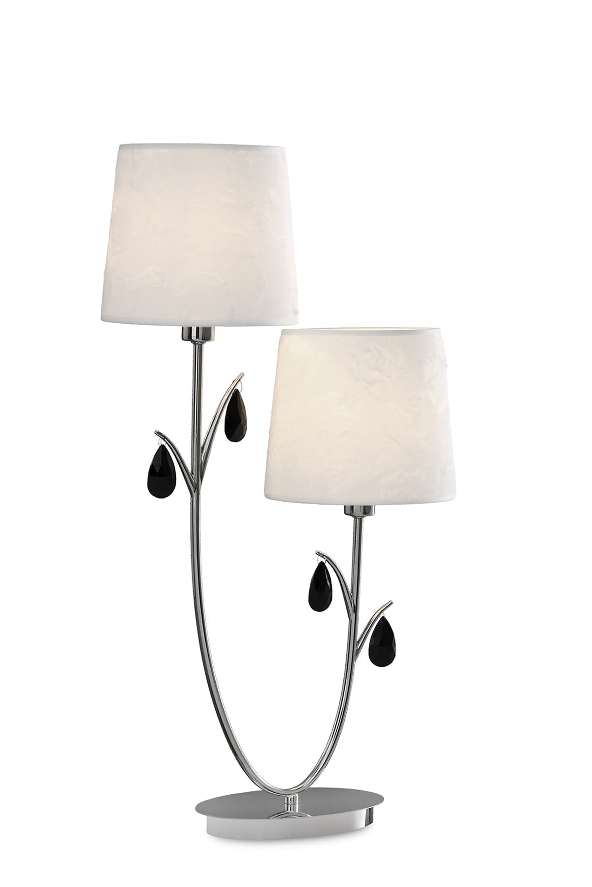 Mantra M6318 Andrea Table Lamp 63cm, 2 x E14 (Max 20W), Polished Chrome, White Shades, Black Crystal Droplets