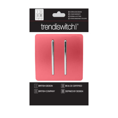 Trendi 2 Gang 2 Way 240V Screwless Artistic Modern Glossy 10 Amp Chrome Rocker Electrical Wall Light Switch in Strawberry Red (2 pack)