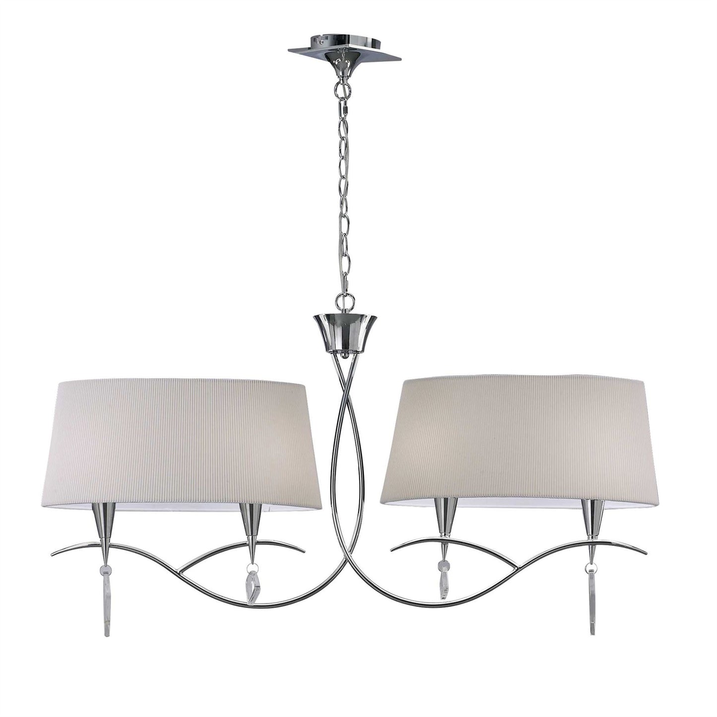 Mantra M1642 Mara Linear Pendant 2 Arm 4 Light E14, Polished Chrome with Ivory White Shades